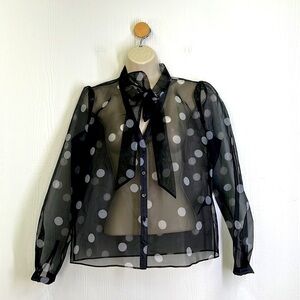 White House Black Market - Black See Thru White Polka Dot Button Down Blouse Sm